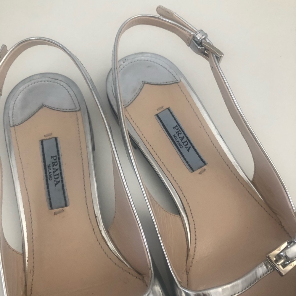 Prada silver point slingback flats